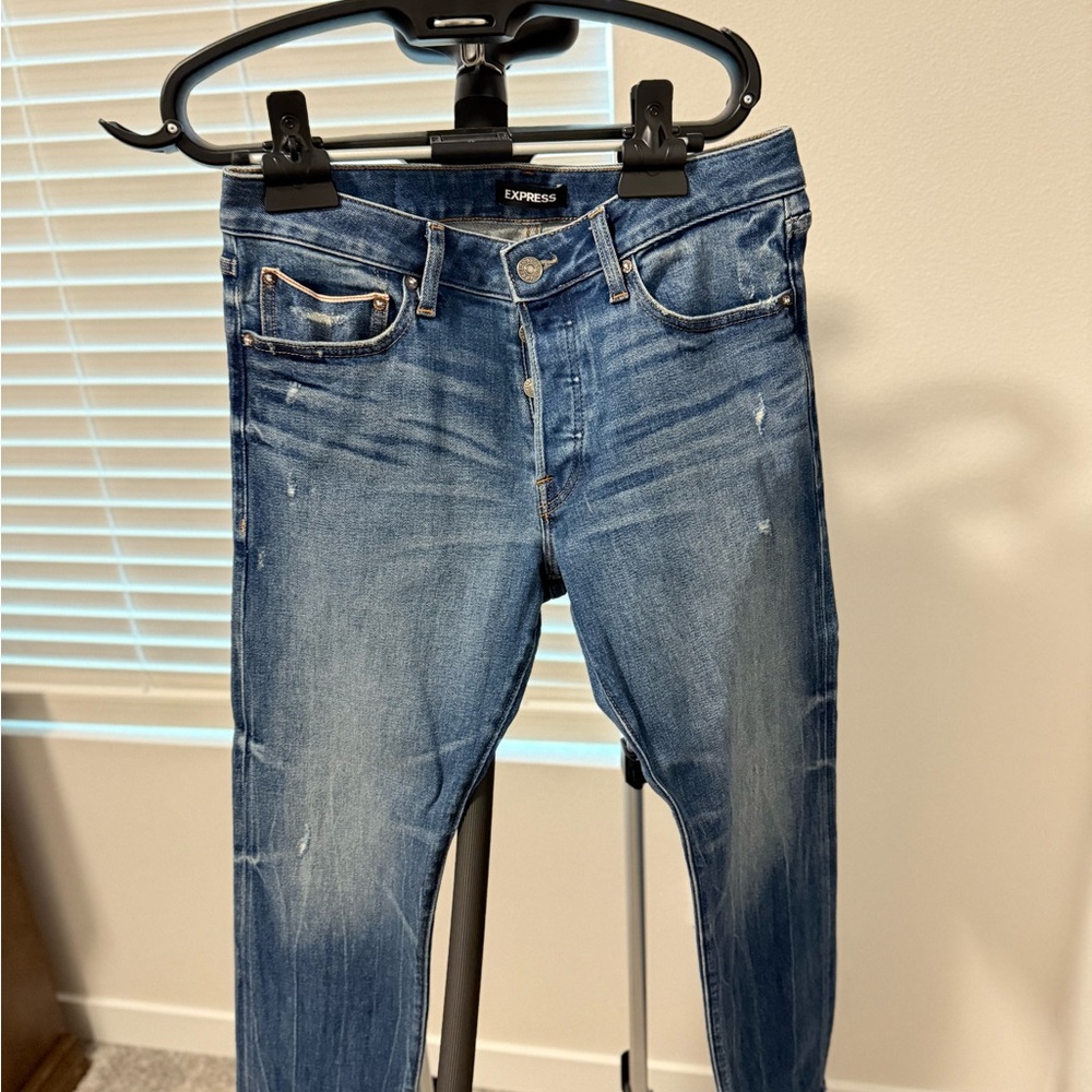 Express Men's Distressed Blue Skinny Jeans